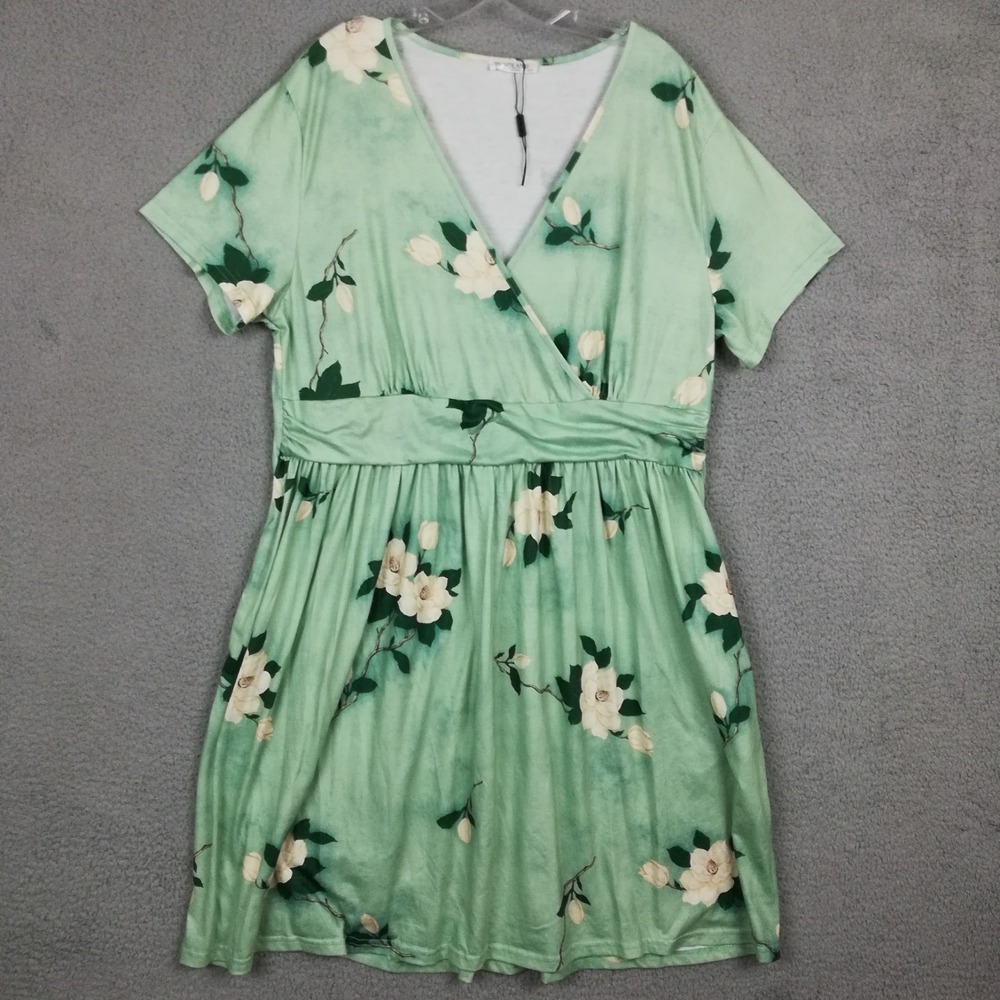 In'voland Womens Skater Dress Floral Print Pastel Green‎ Short Sleeve Plus 20W